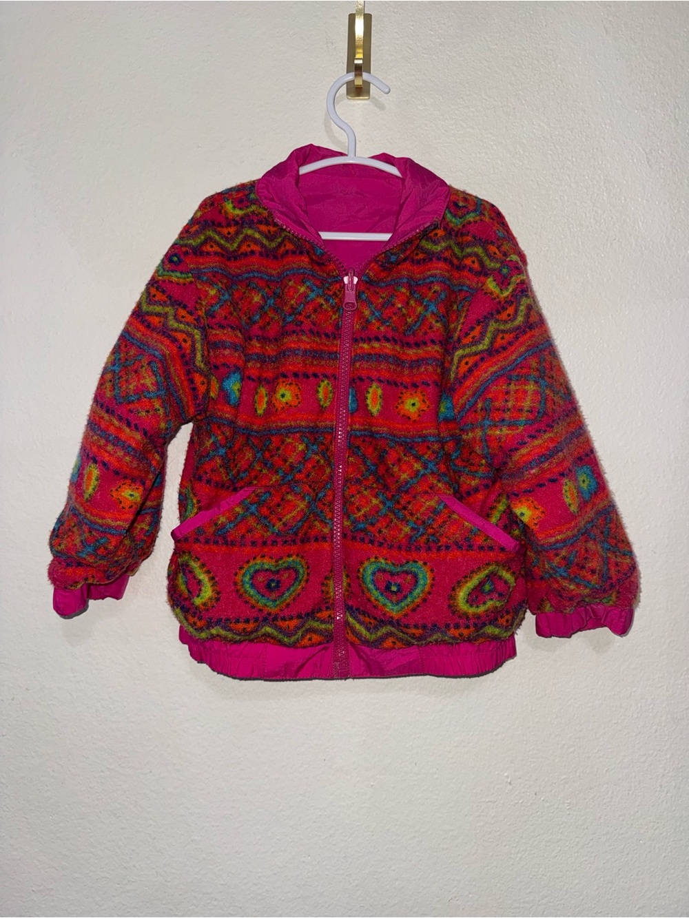 Vintage 90s Montgomery Ward Tricycle Toddler Reversible Jacket Neon Aztec 4T